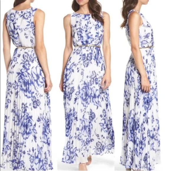 Eliza J | Dresses | Nordstrom Eliza J Pleated Floral Chiffon Maxi Dress  Size 6 | Poshmark